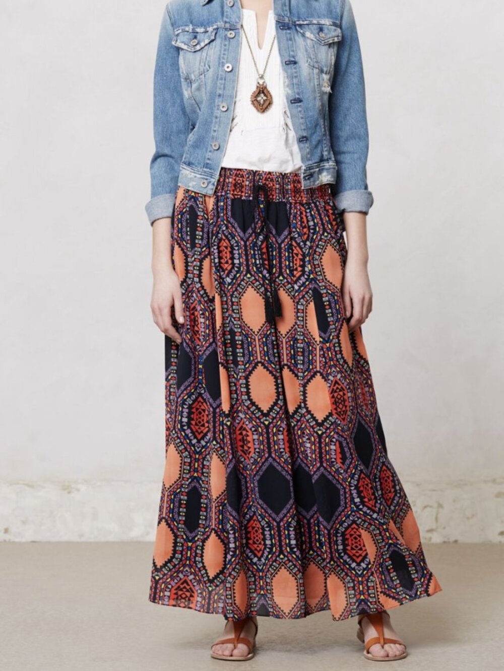 NWT Anthropologie Tribal Print Maxi Skirt With Elastic Smocked Waist in X-Small